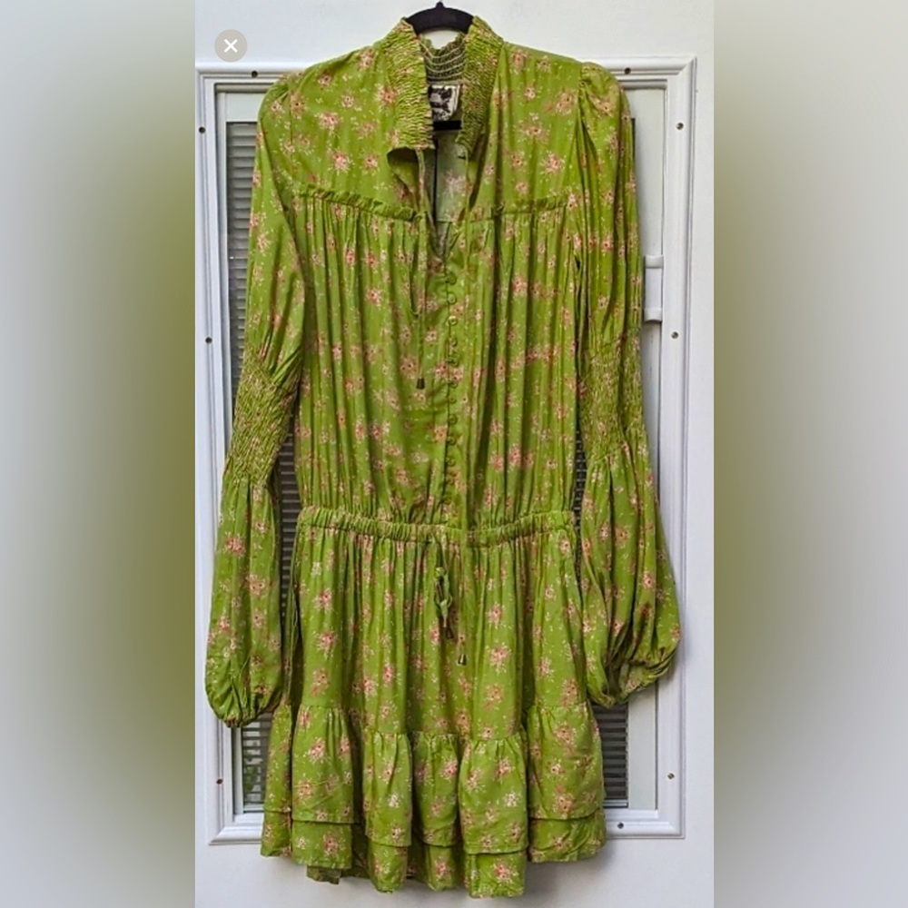 NWT Jaase Long Sleeve Boho Floral Dress in green, size M
